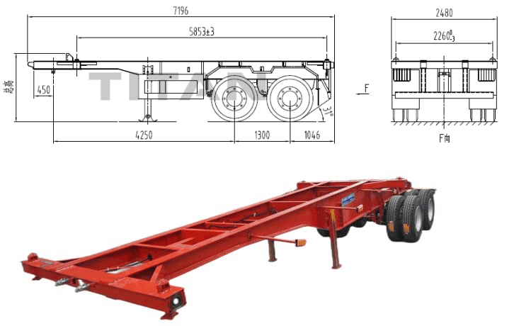 2 Axle 20ft Skeleton Semi Trailer for transport of 20' container for sale 