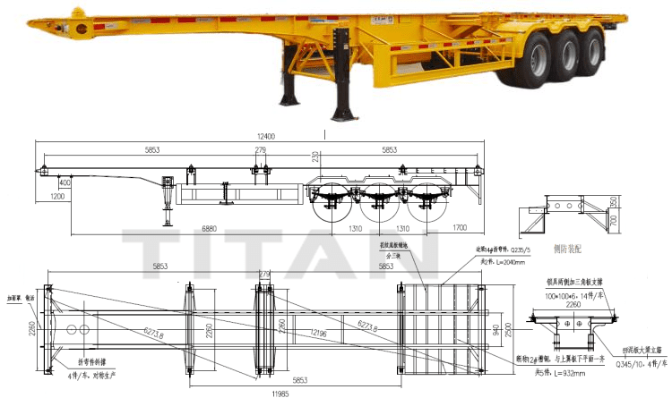 3 Axle 40ft Skeleton Semi Trailer for Sale in Mauritius
